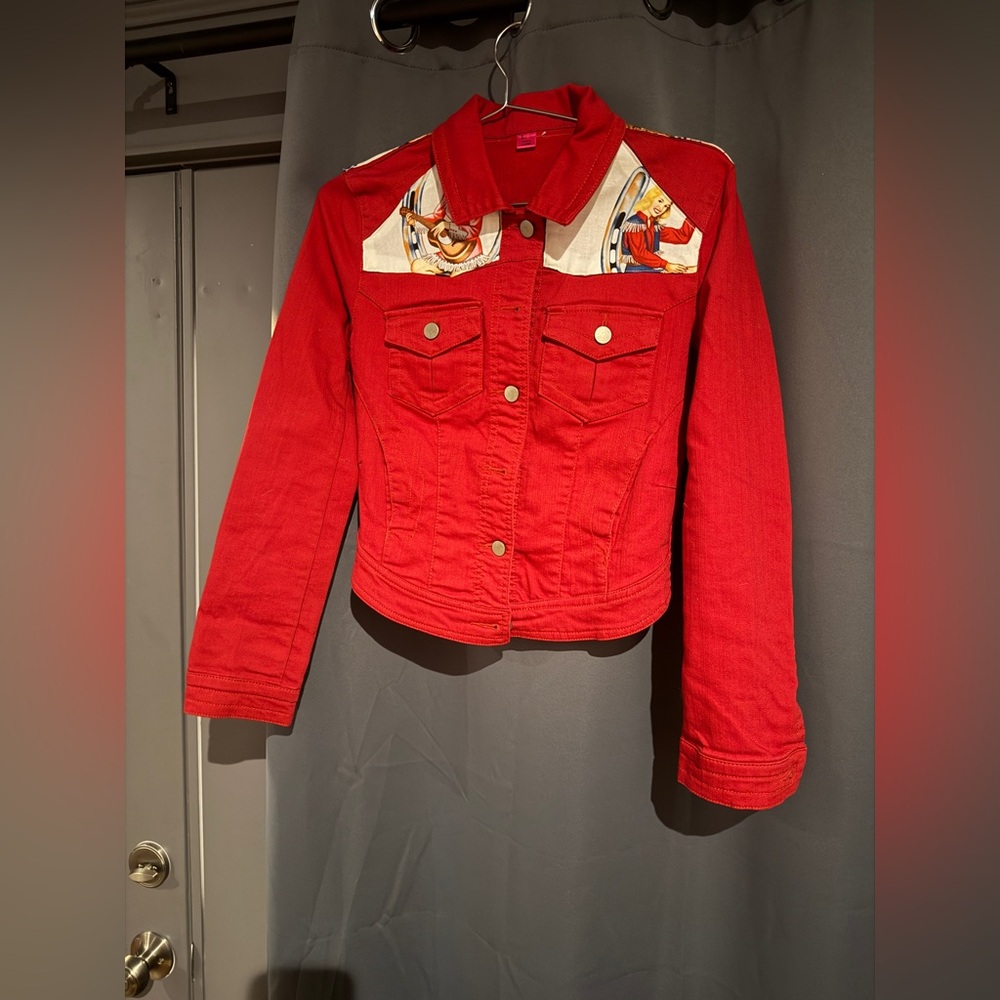 Red Denim Cowgirl Jacket with Fringe Detail